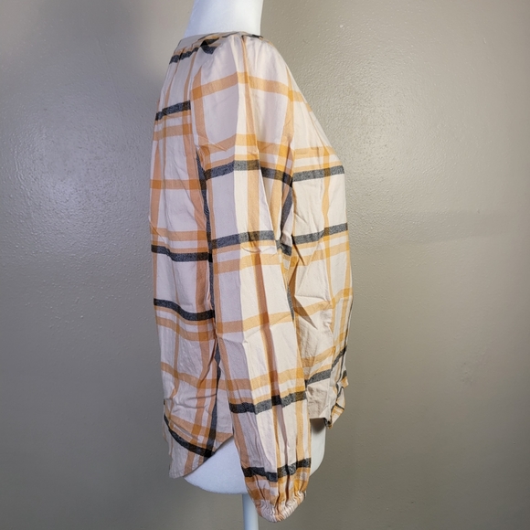 LOFT Outlet Size X-Small Petite Popover Flannel Shirt Top Plaid - Picture 3 of 9